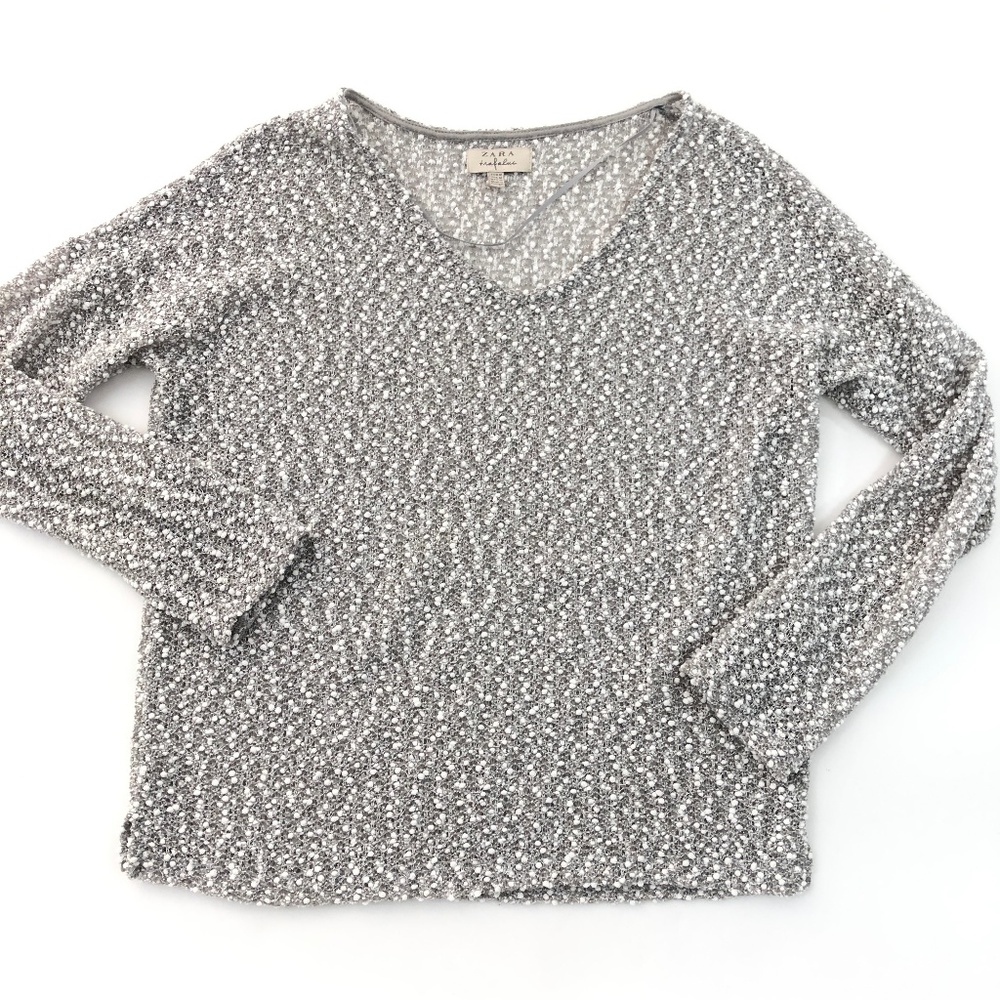 Zara Sweater Silver Woven Knit Size Medium